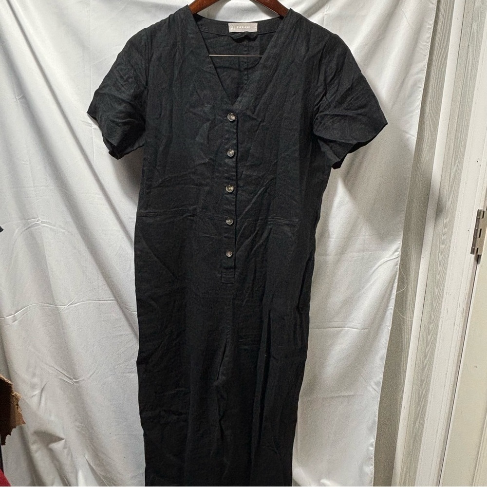 Everlane Women’s 8 Black Linen Short Sleeve Full Length Jumpsuit
